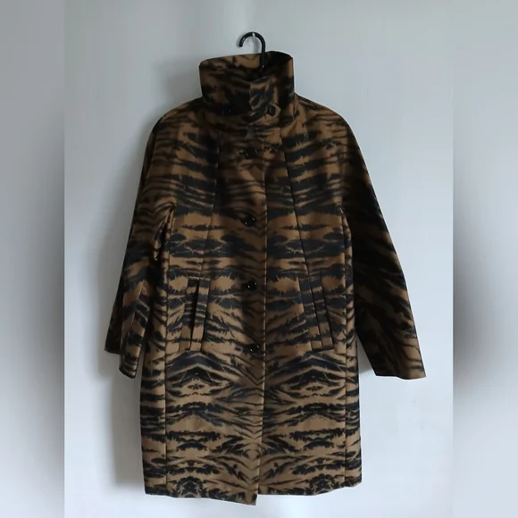 DKNY Black & Brown Animal Print Mid Length Lightweight Coat SzS Pockets - Picture 3 of 16